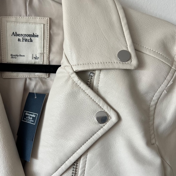Abercrombie & Fitch Cream Faux Leather Jacket NWT size L - Picture 6 of 10